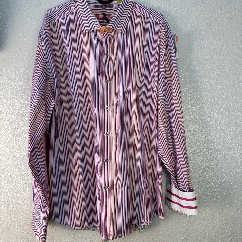 Robert Graham X orange, blue, pink striped tailored fit XXL button up shirt